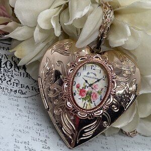 Victorian Watch Clock  Mom Wife Christmas Rose Gold Heart Locket Anniversary